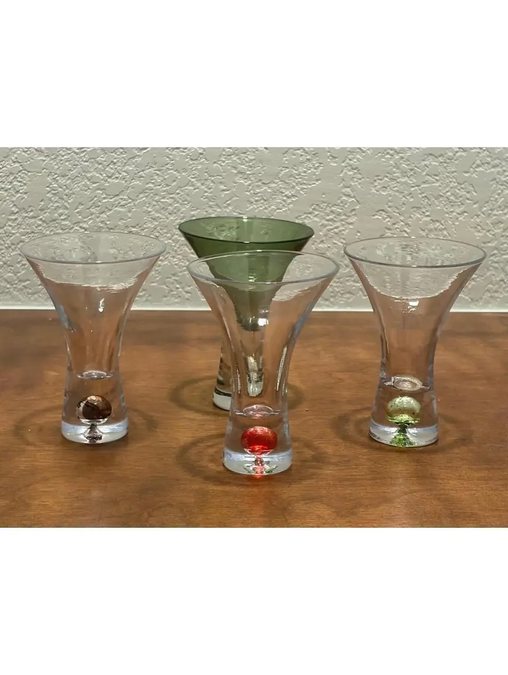Set of 4 Vintage MCM Liqueur Glasses Red, Green and Purple Ball in Base